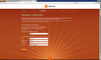 Umbraco Database Config Screen